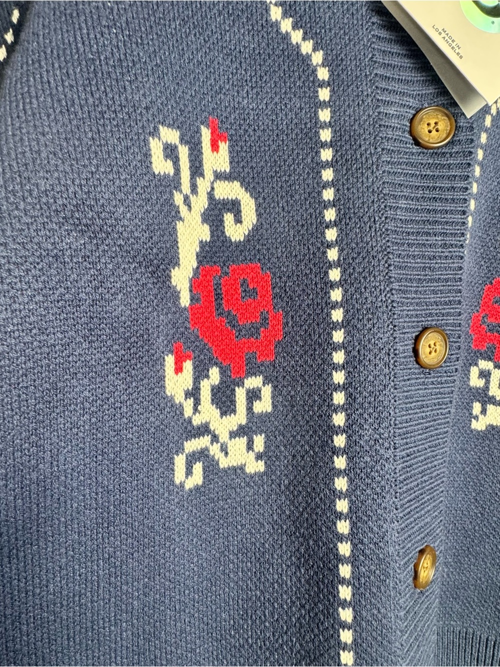 Navy Floral Knit Cardigan Jacket Western Coastal Cowgirl thick Sweater NWT - Picture 3 of 9